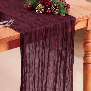 Burgundy Red Christmas Table Runner, 10 Ft Cheesecloth Gauze Rustic